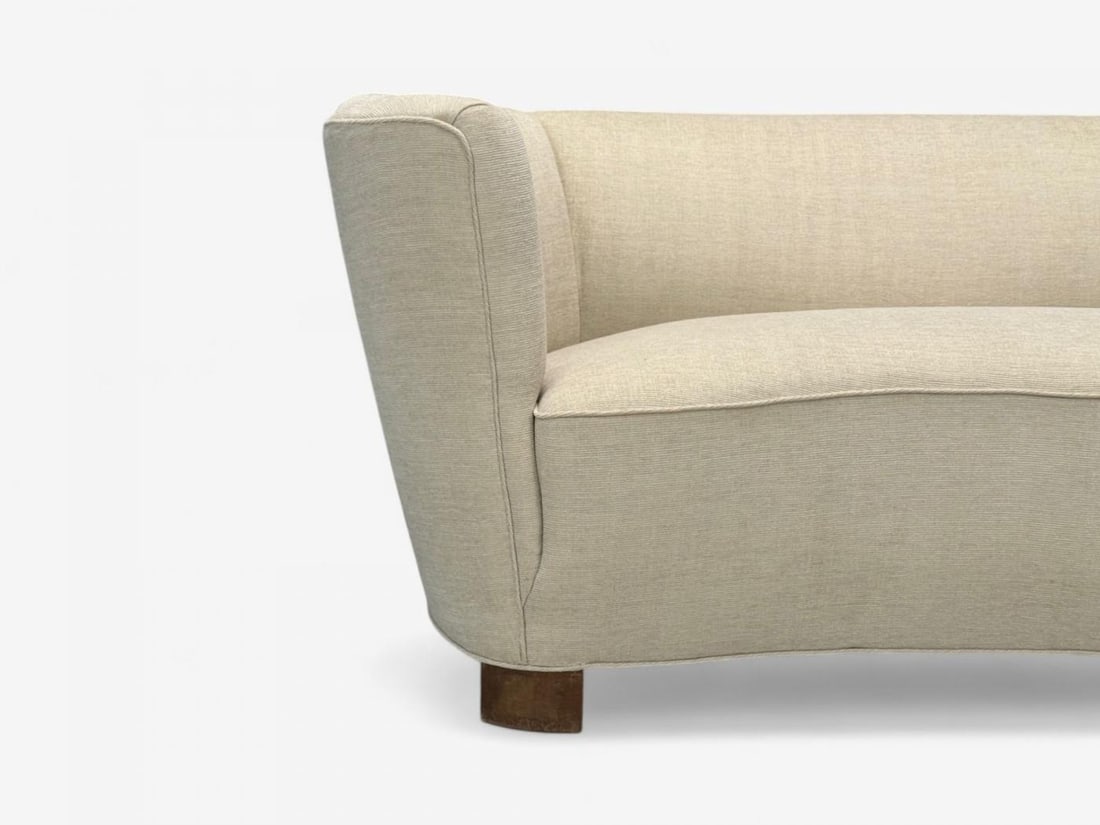Danish Modern, Beige Fabric, Oak, Banana Sofa, Denmark, 1940s - 6