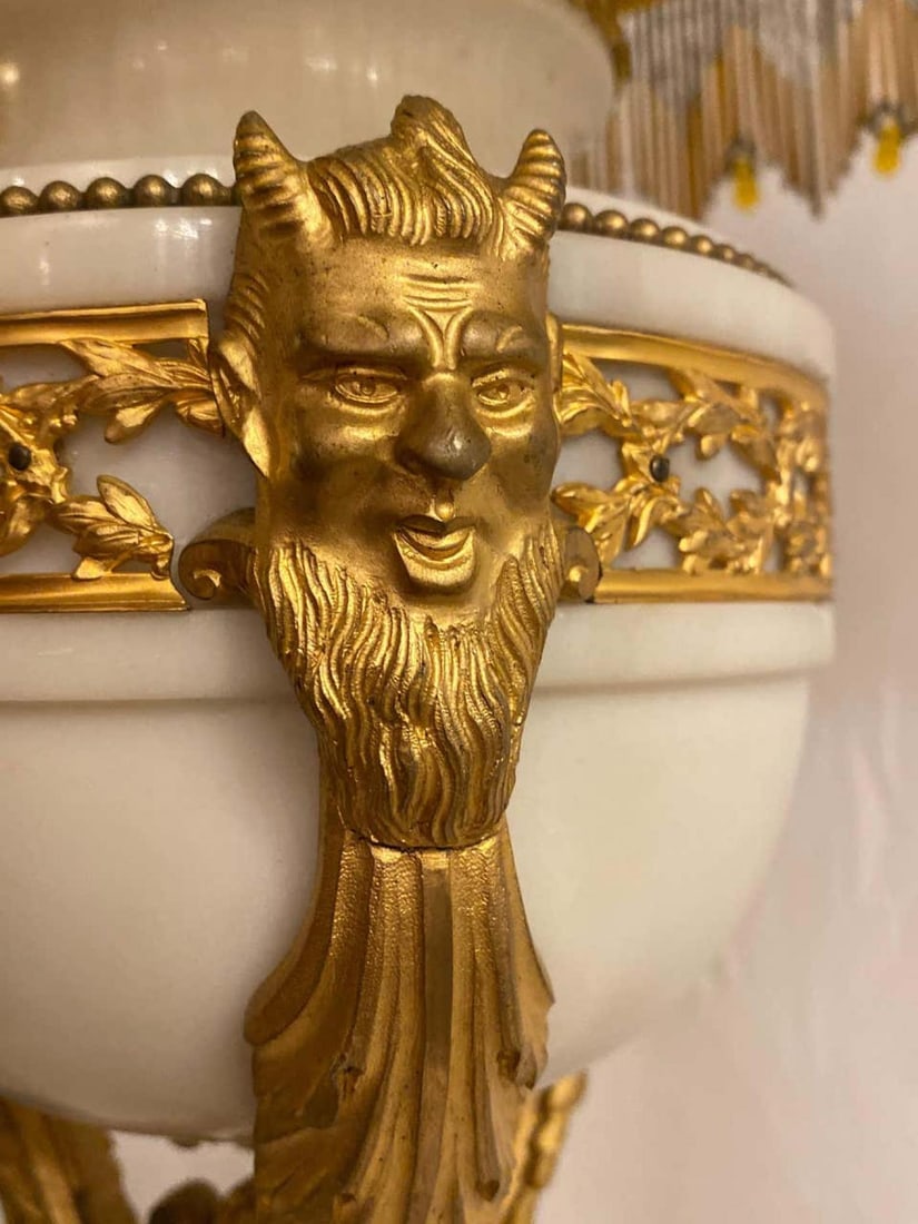 19th Century Marble and Bronze Table Lamp with Custom Shade, French - 12