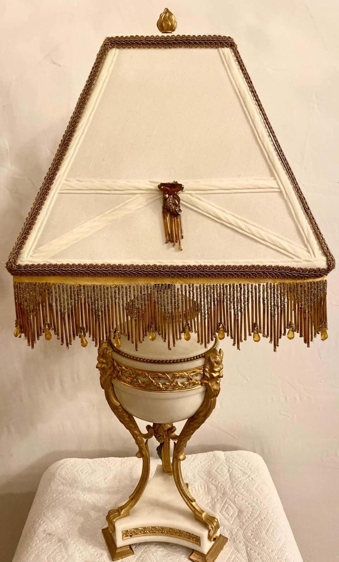19th Century Marble and Bronze Table Lamp with Custom Shade, French - 7