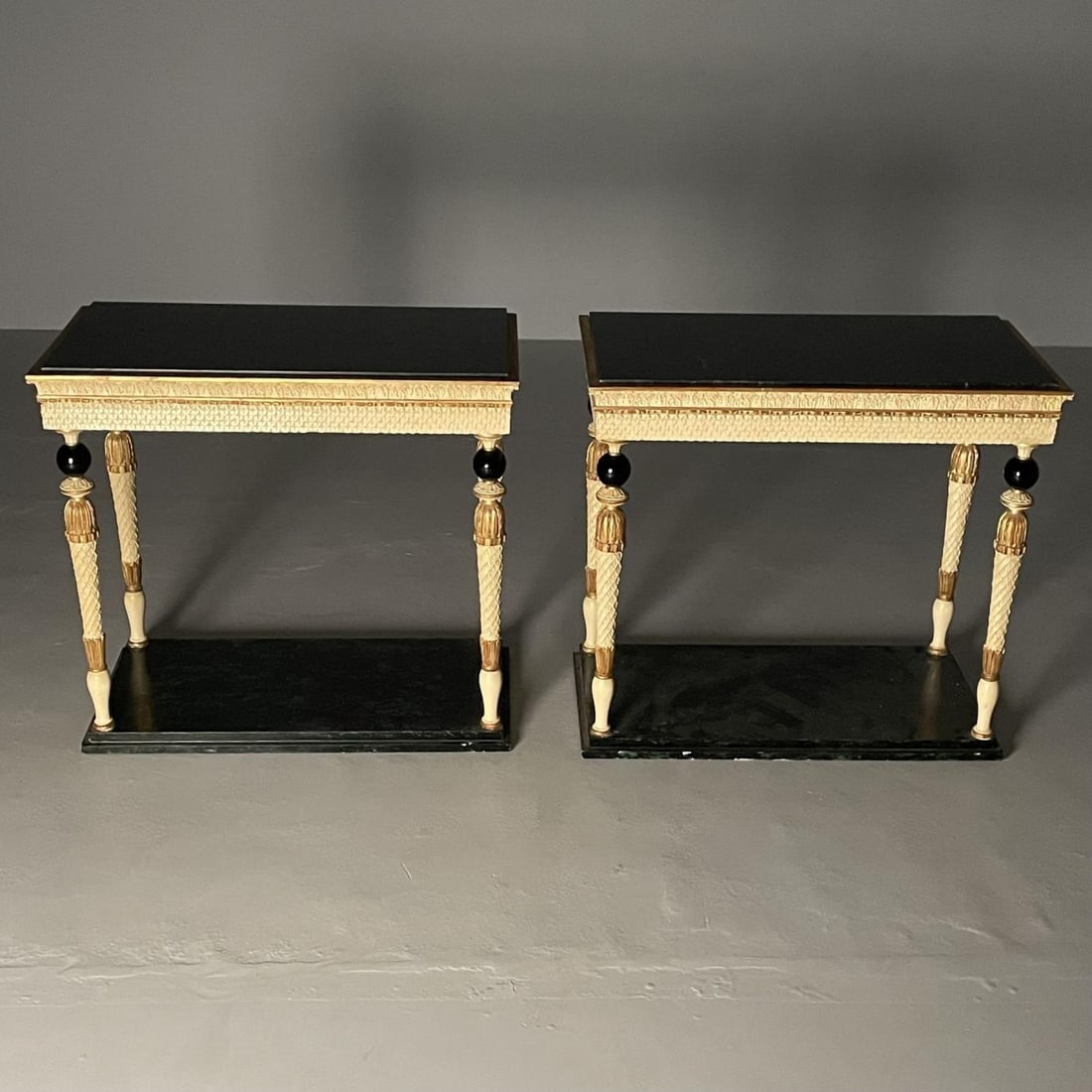 Pair of Swedish Neoclassical Maison Jansen Marble-Top Console Tables, French - 5