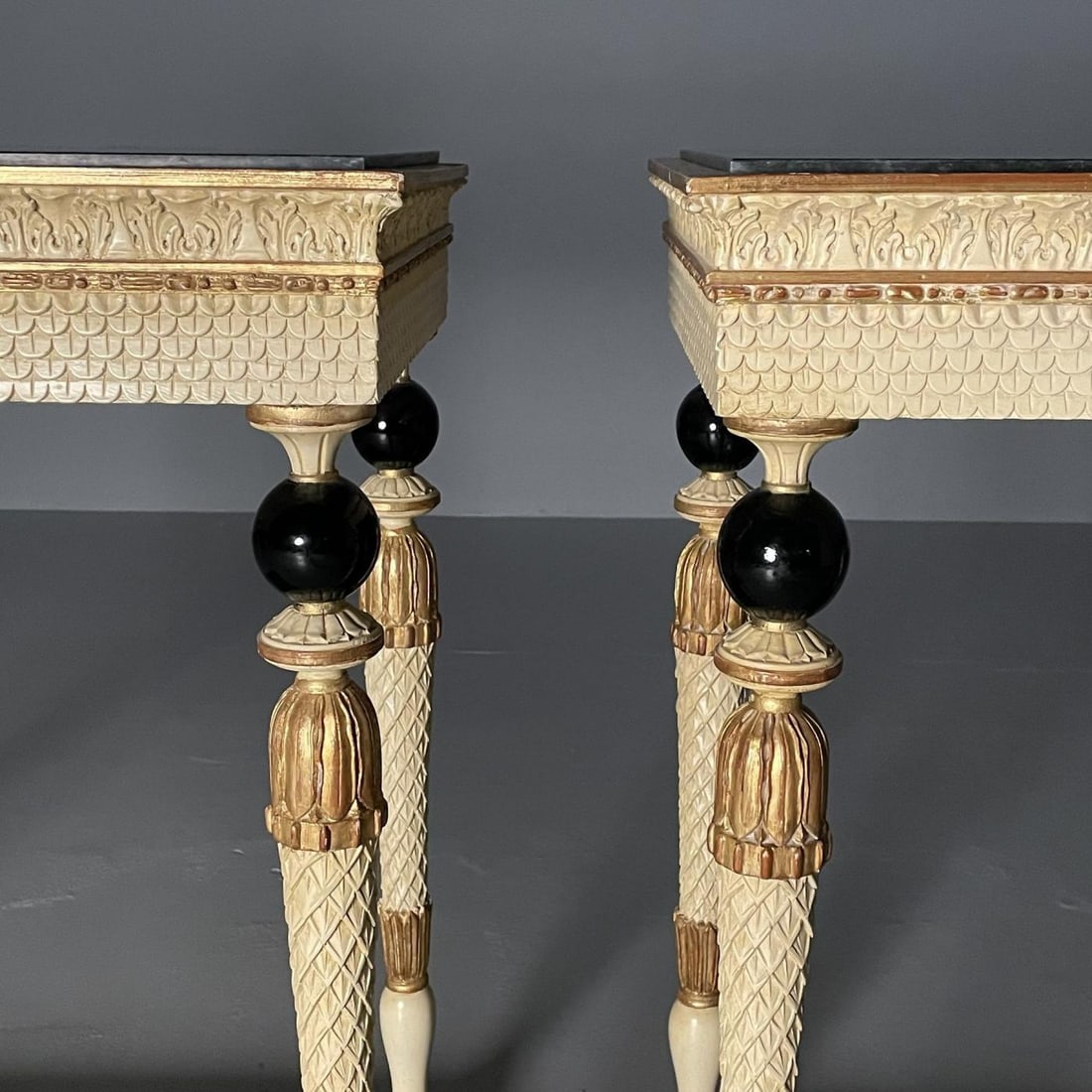 Pair of Swedish Neoclassical Maison Jansen Marble-Top Console Tables, French - 8