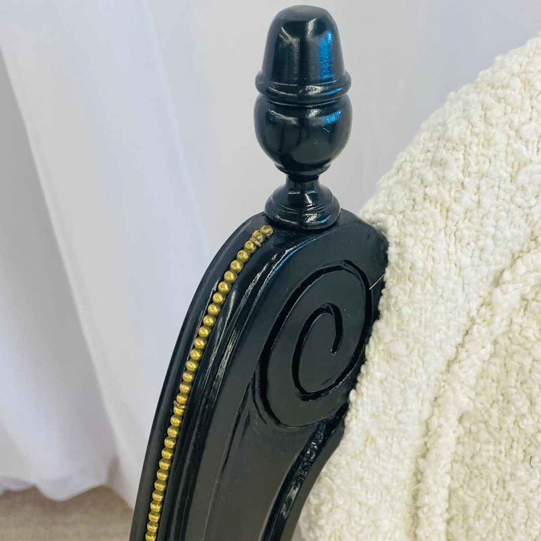 Hollywood Regency Ebony Boudoir, Fauteuil Chairs, New Boucle, Bronze, Jansen - 12