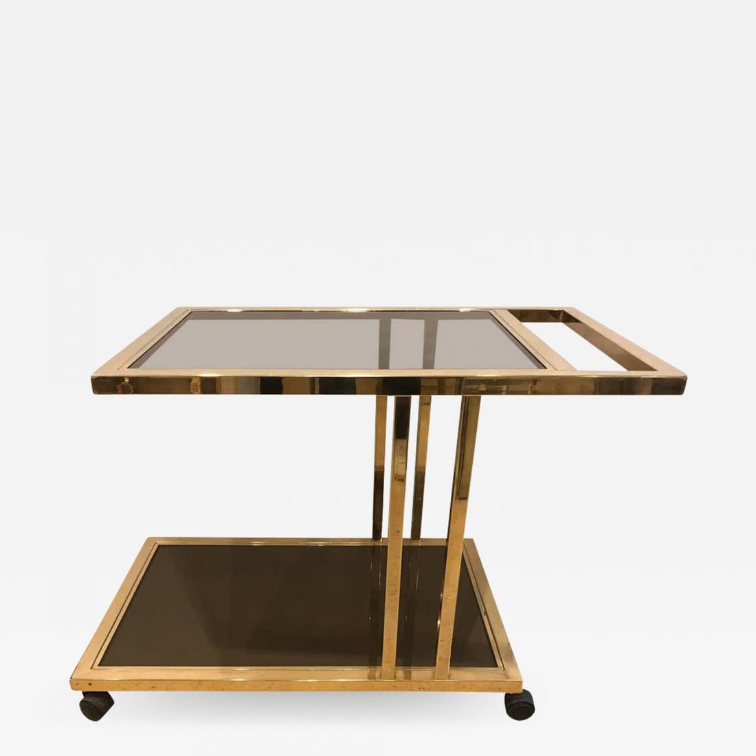 Italian Brass and Smoked Glass Bar / Serving Cart On Rolling Casters Two Tie (1 of 10)