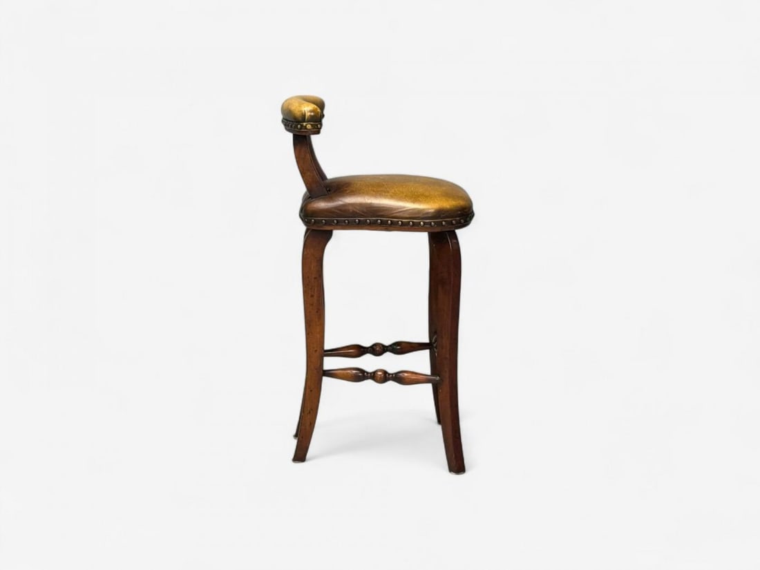 Georgian Style, Distressed Brown Leather, Stained Wood, Six Bar Stools, 20th C. - 10