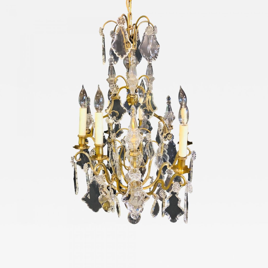 French Bronze and Crystal Gilt Chandelier, Louis XVI Style (1 of 13)