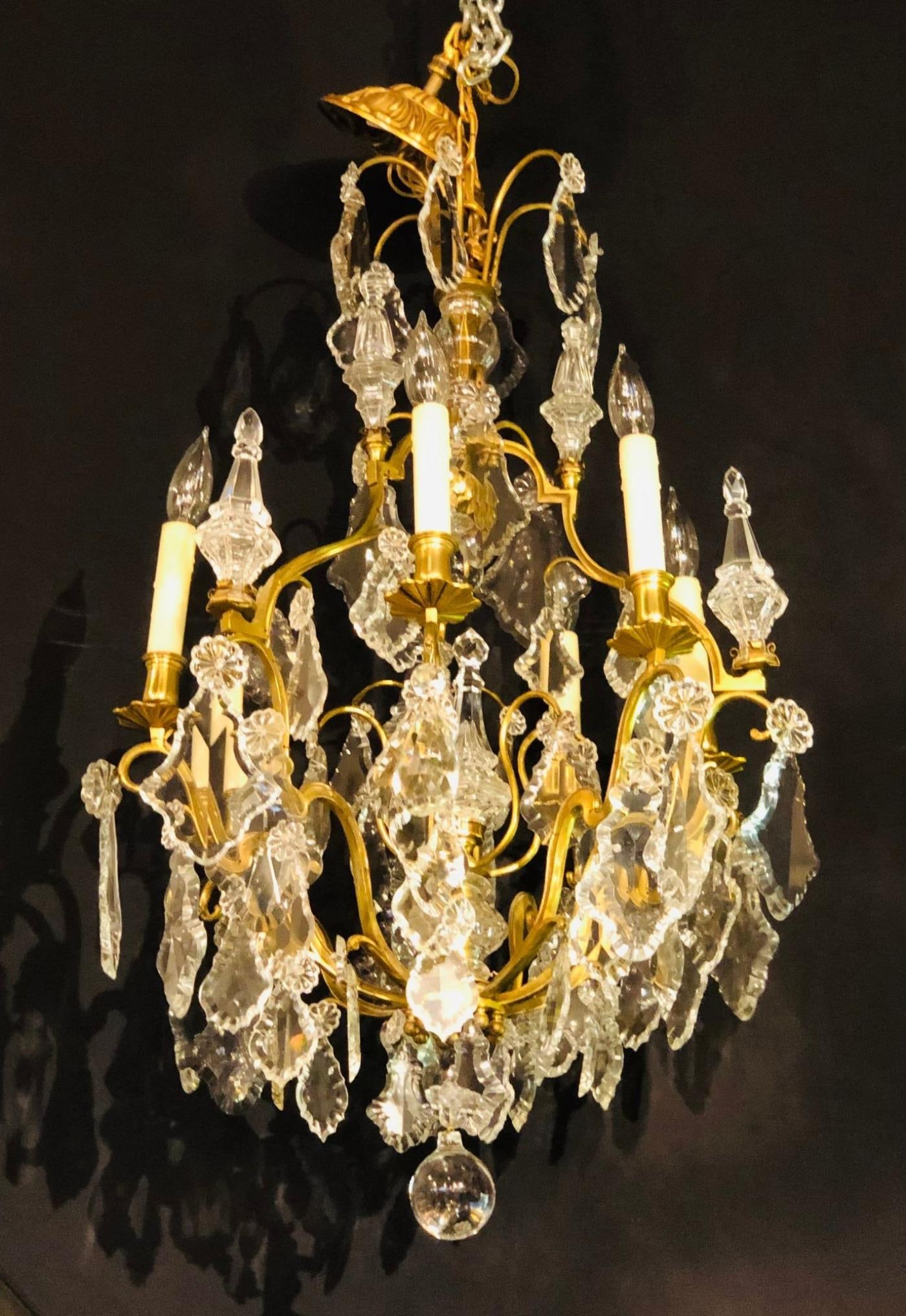 French Bronze and Crystal Gilt Chandelier, Louis XVI Style - 6