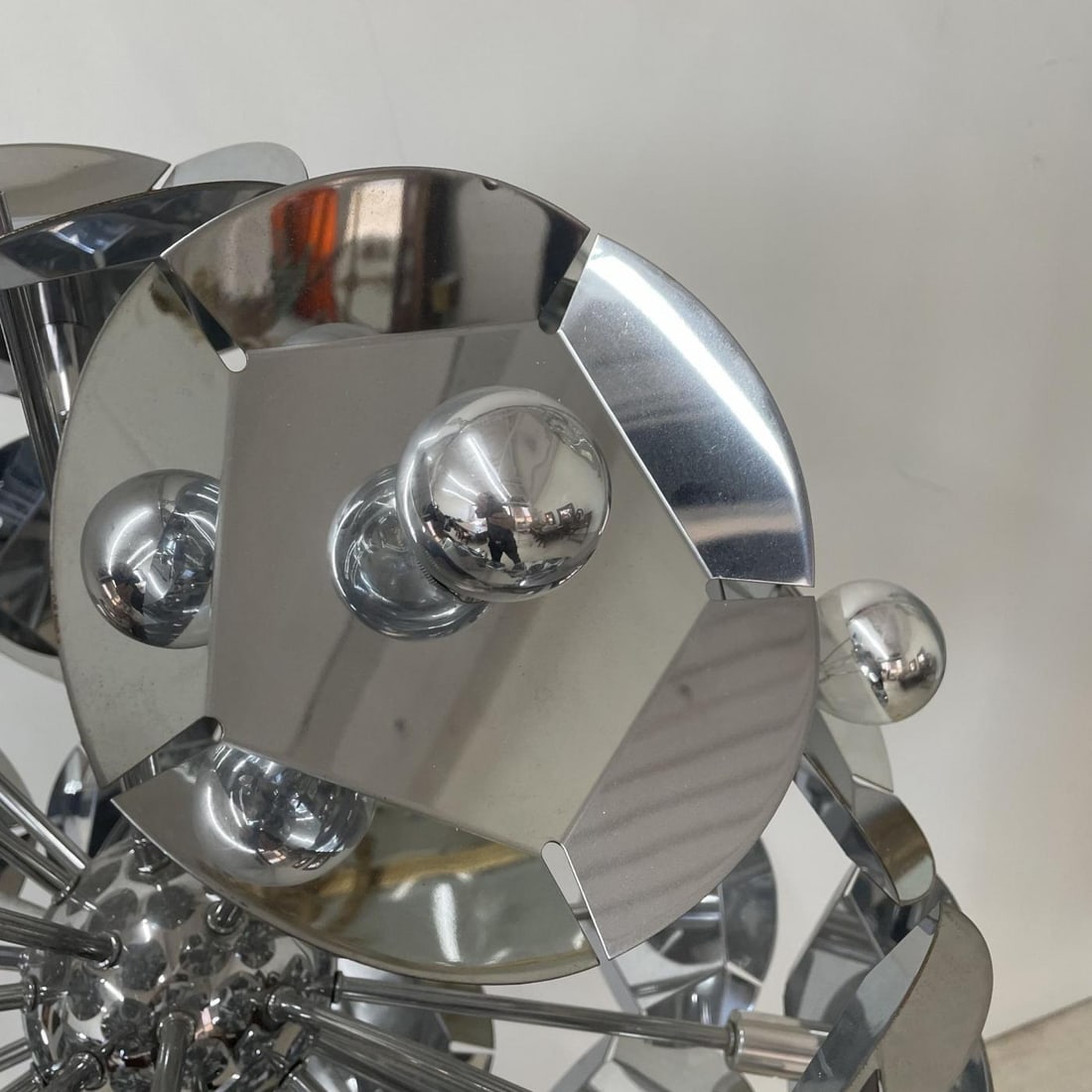 Large Italian Mid-Century Modern Sputnik Style Flower Chandelier, Round, Chrome - 11