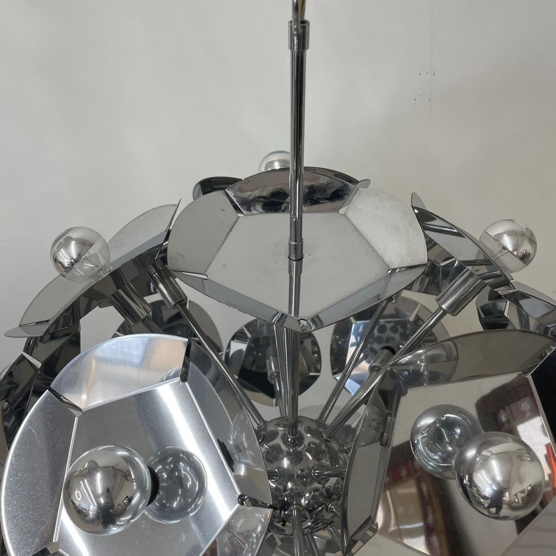 Large Italian Mid-Century Modern Sputnik Style Flower Chandelier, Round, Chrome - 12