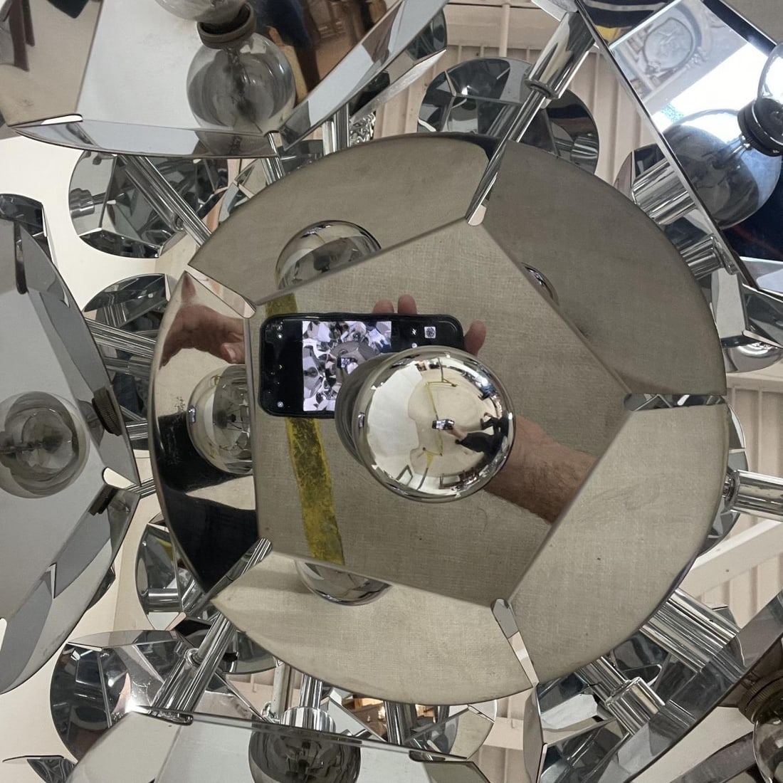 Large Italian Mid-Century Modern Sputnik Style Flower Chandelier, Round, Chrome - 13