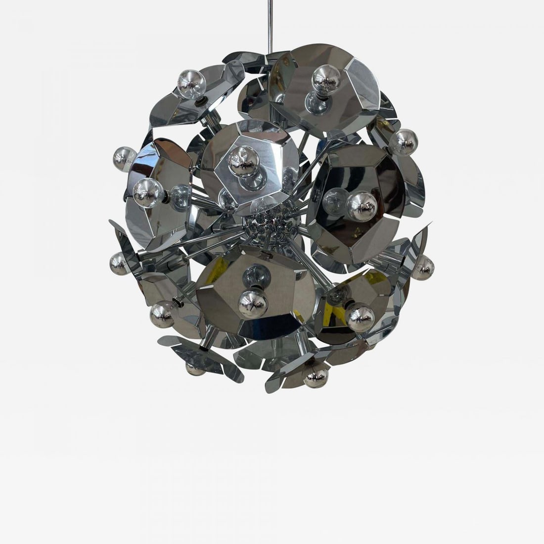 Large Italian Mid-Century Modern Sputnik Style Flower Chandelier, Round, Chrome - 2