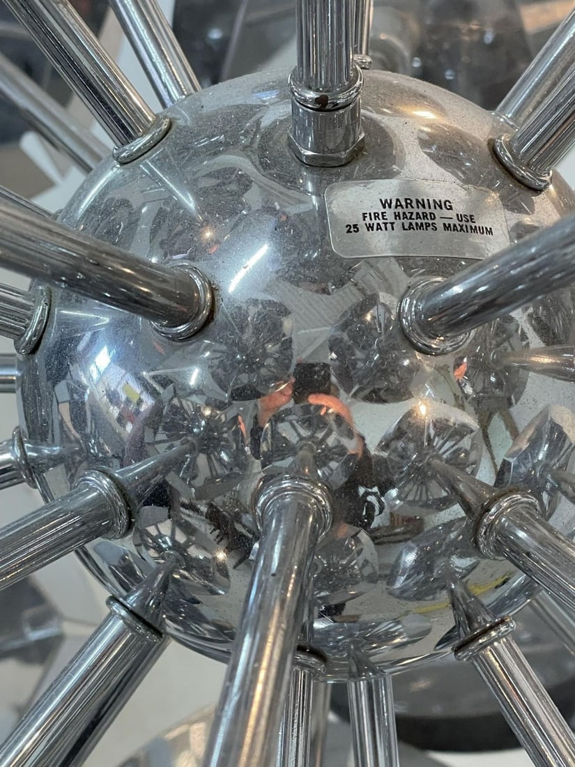 Large Italian Mid-Century Modern Sputnik Style Flower Chandelier, Round, Chrome - 7