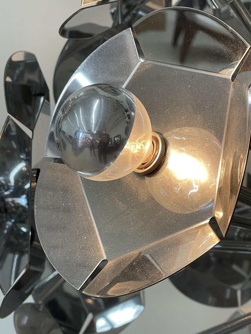 Large Italian Mid-Century Modern Sputnik Style Flower Chandelier, Round, Chrome - 8