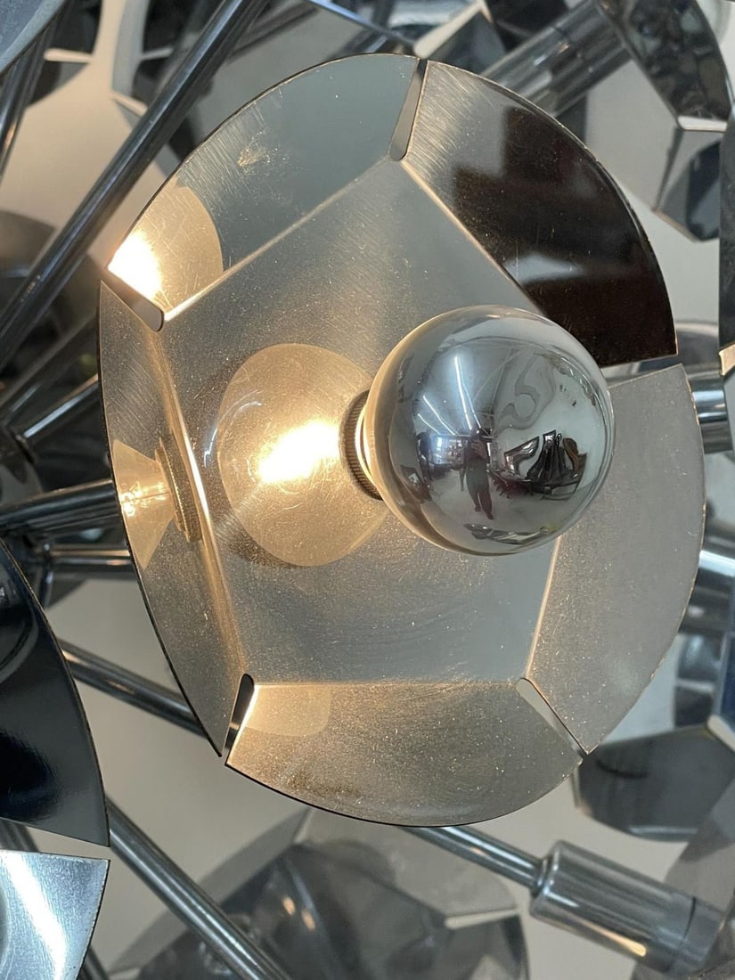 Large Italian Mid-Century Modern Sputnik Style Flower Chandelier, Round, Chrome - 9