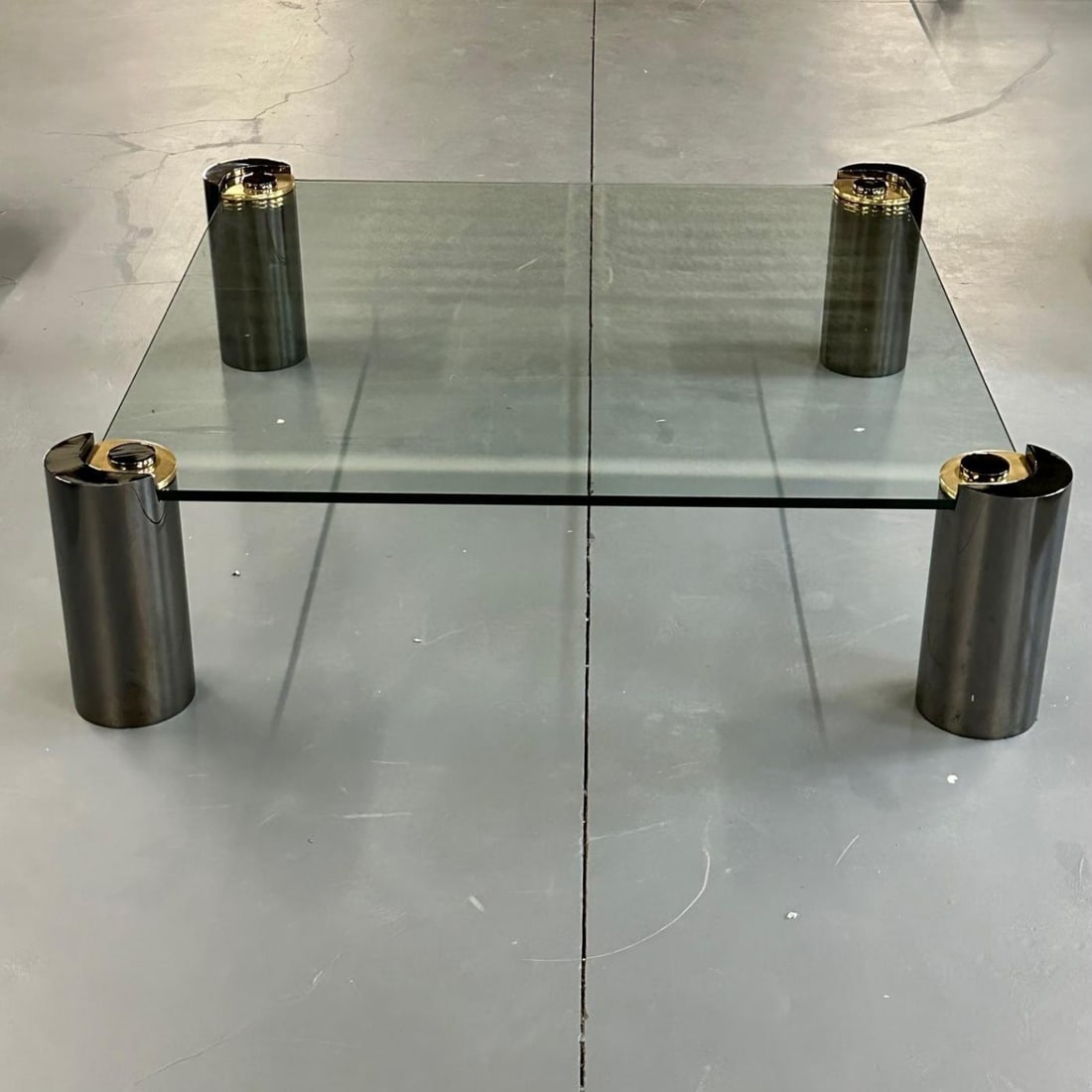 Signed Large Mid-Century Karl Springer Coffee / Cocktail Table, Gunmetal, Brass - 3