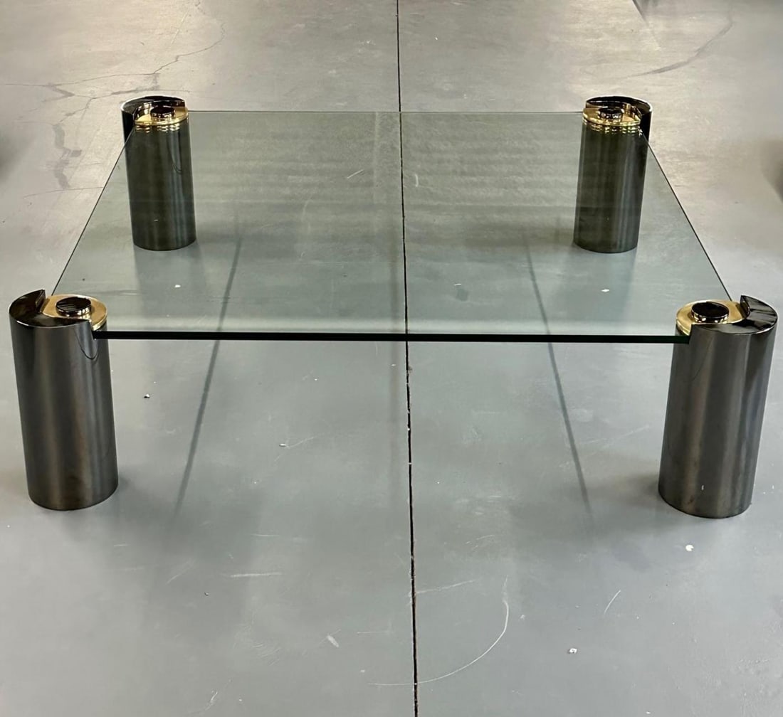 Signed Large Mid-Century Karl Springer Coffee / Cocktail Table, Gunmetal, Brass - 5