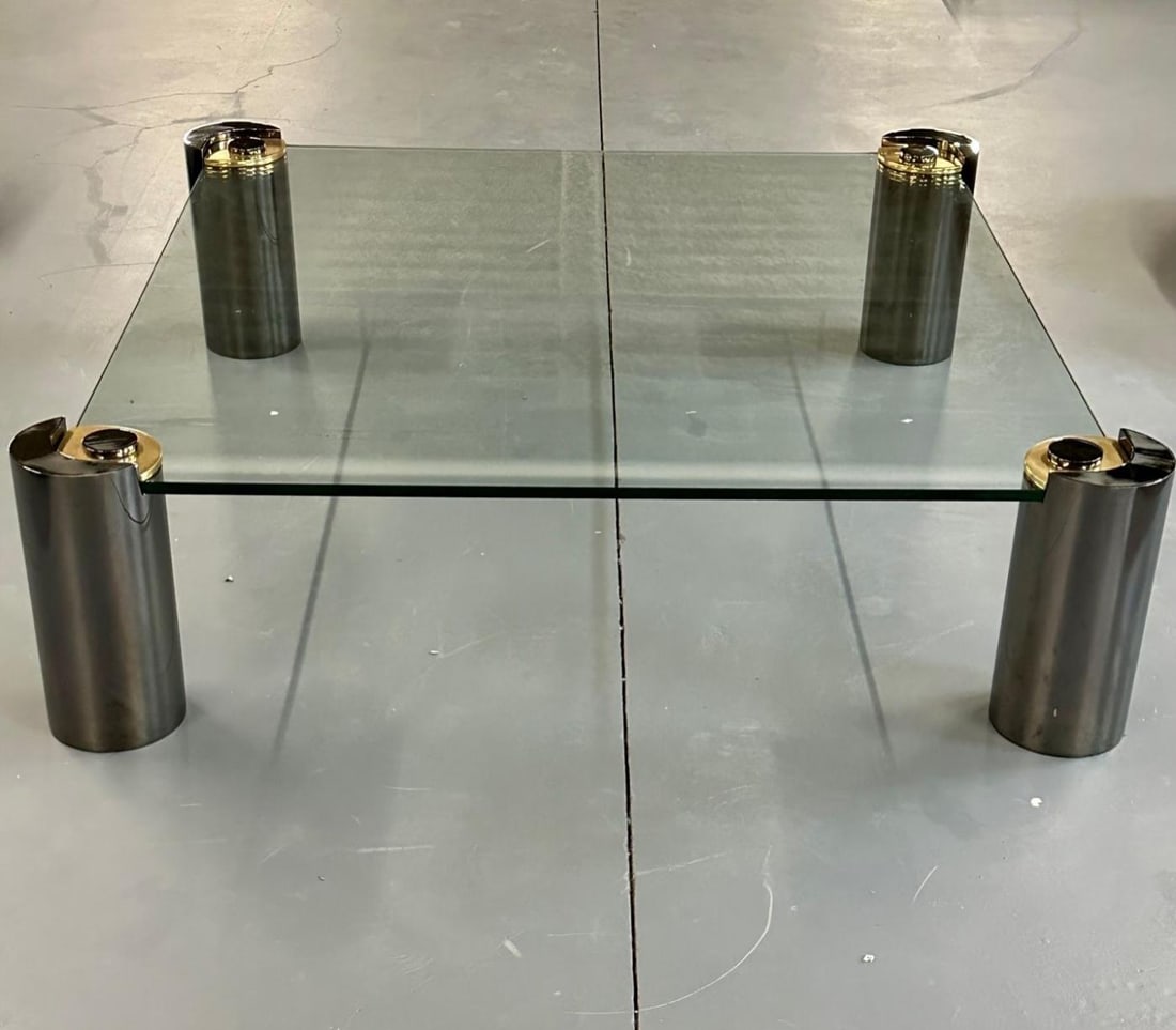 Signed Large Mid-Century Karl Springer Coffee / Cocktail Table, Gunmetal, Brass - 7