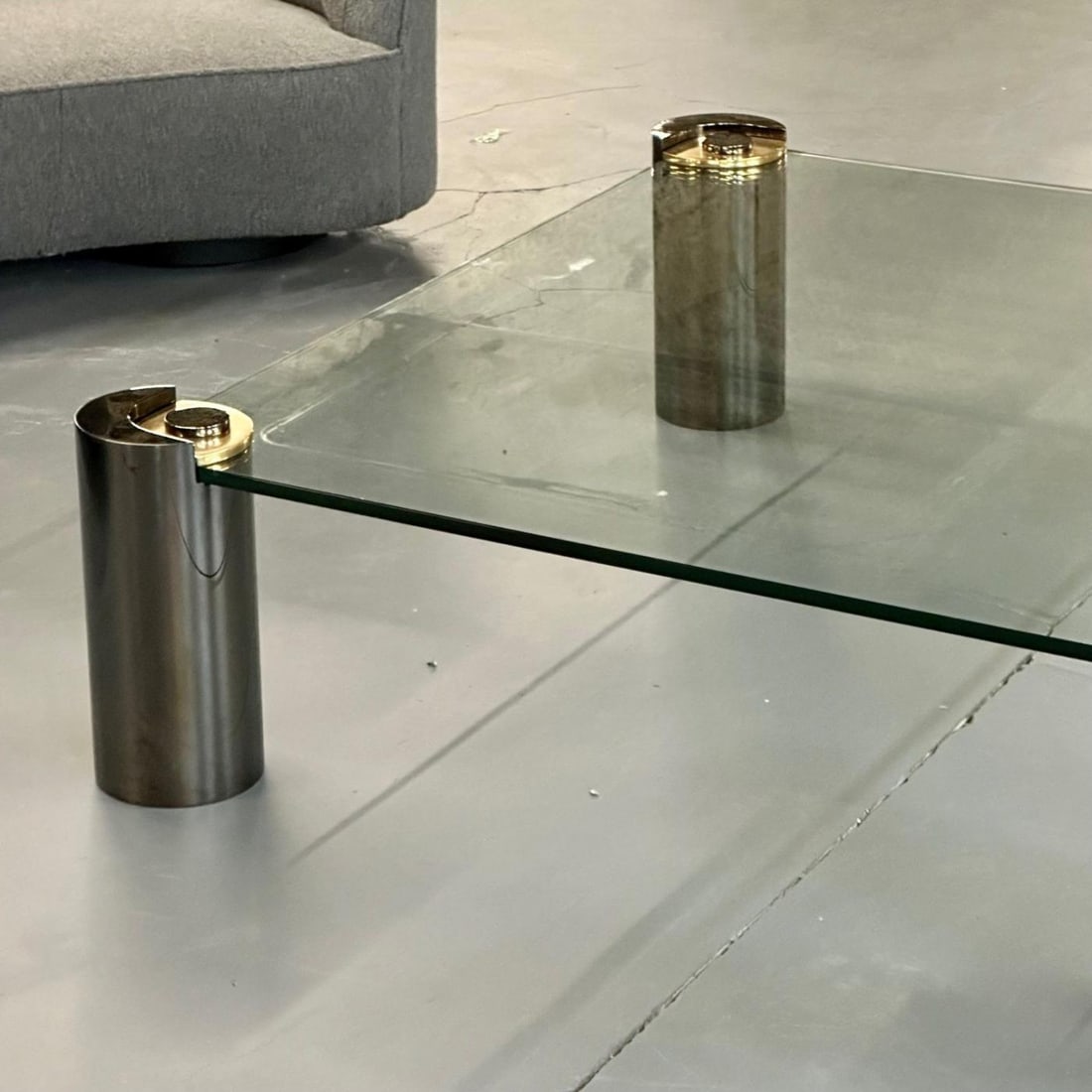 Signed Large Mid-Century Karl Springer Coffee / Cocktail Table, Gunmetal, Brass - 8