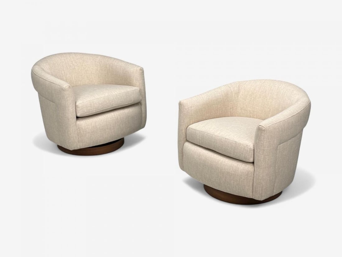 Milo Baughman, Beige Upholstery, Walnut, Tilt & Swivel Chairs, USA, 1970s - 5