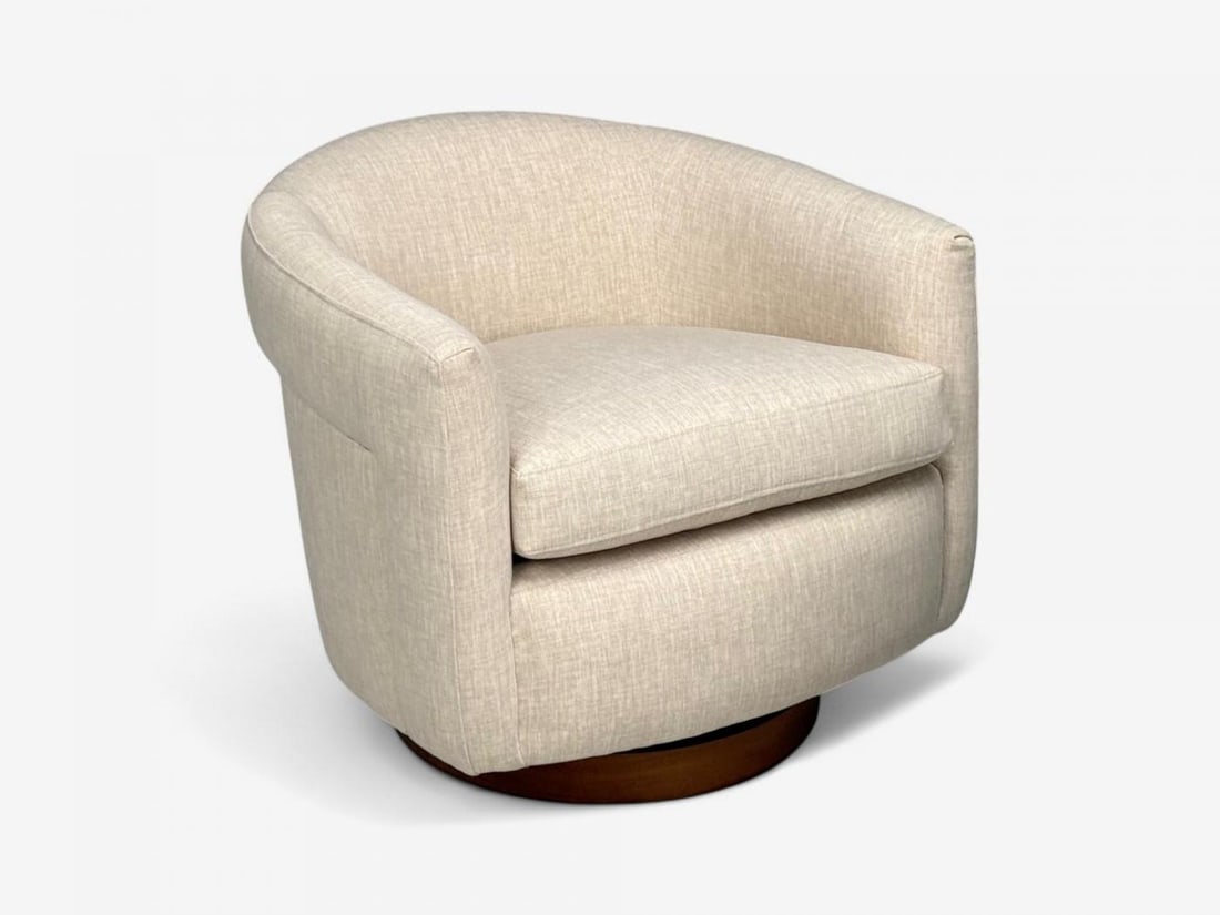 Milo Baughman, Beige Upholstery, Walnut, Tilt & Swivel Chairs, USA, 1970s - 6
