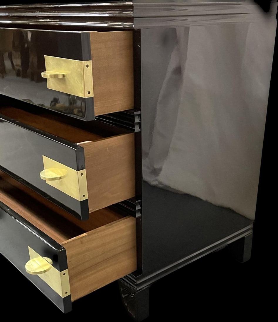 Black Lacquered Campaign Chest, Dresser or Commode, Hollywood Regency, Parzinger - 10