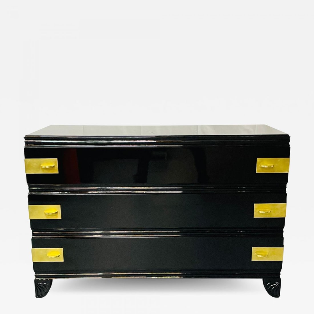 Black Lacquered Campaign Chest, Dresser or Commode, Hollywood Regency, Parzinger (1 of 13)