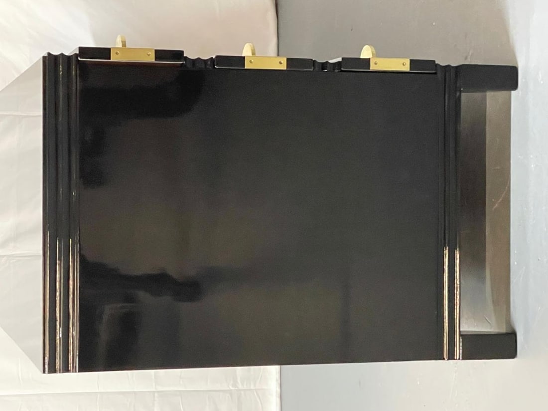 Black Lacquered Campaign Chest, Dresser or Commode, Hollywood Regency, Parzinger - 9