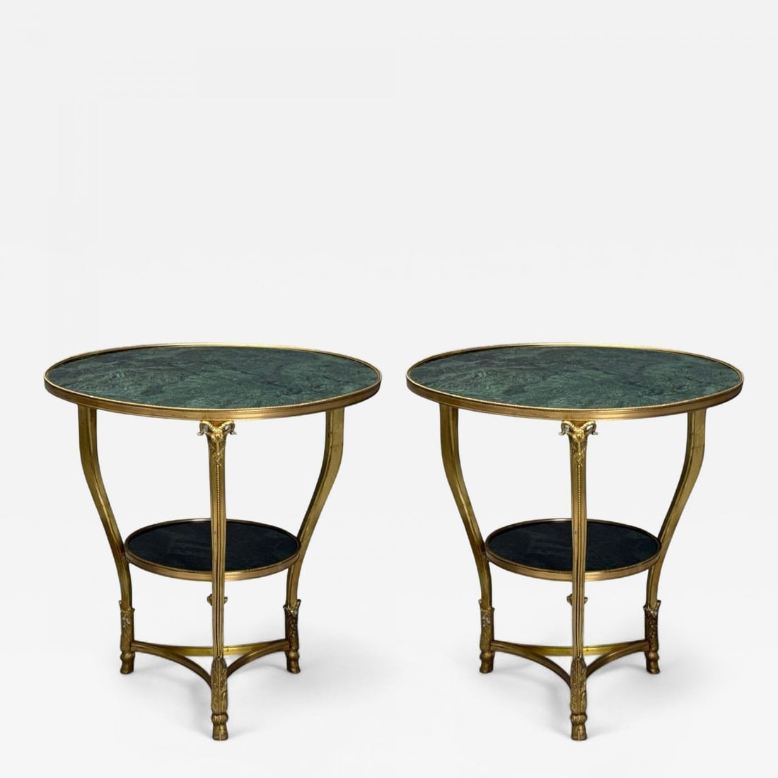 Louis XVI Style, Hollywood Regency, Bronze, Green Marble, Gueridons, 20th c. - 2