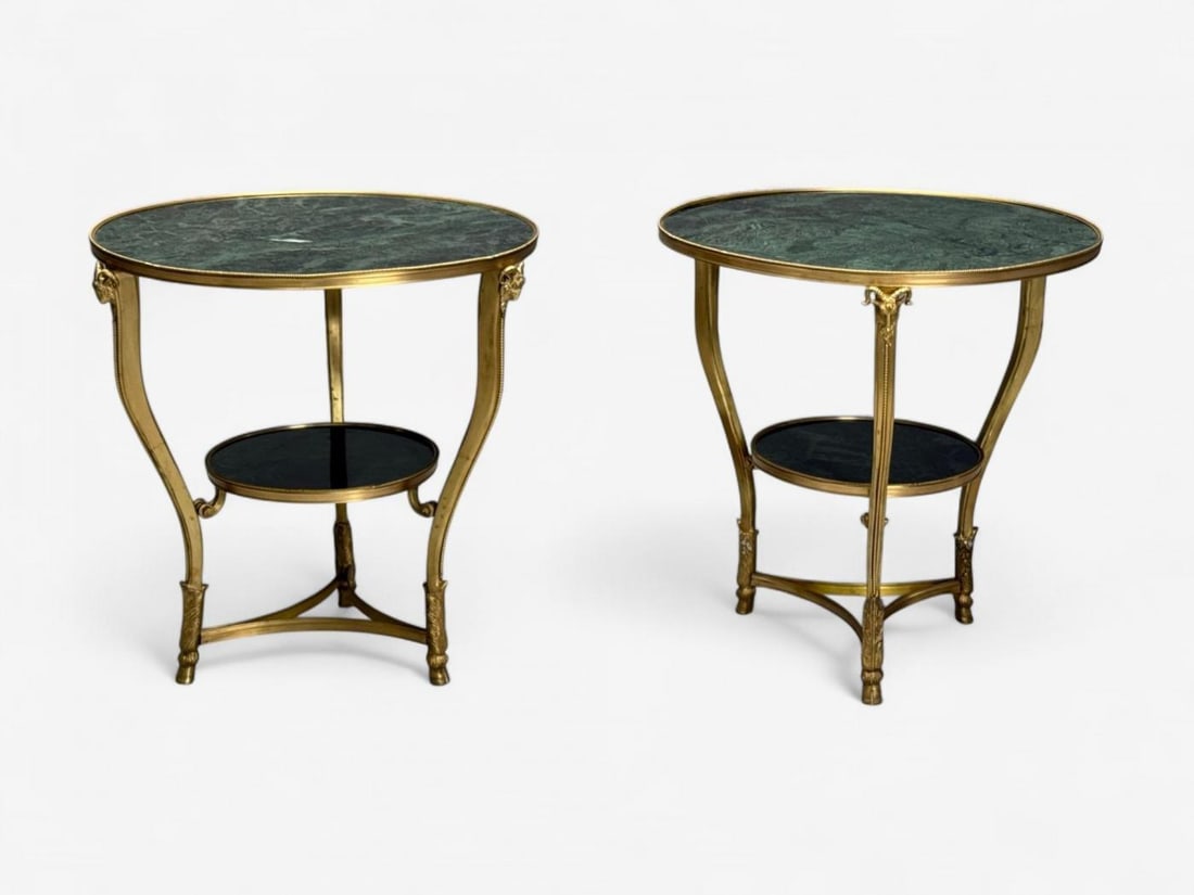 Louis XVI Style, Hollywood Regency, Bronze, Green Marble, Gueridons, 20th c. - 4