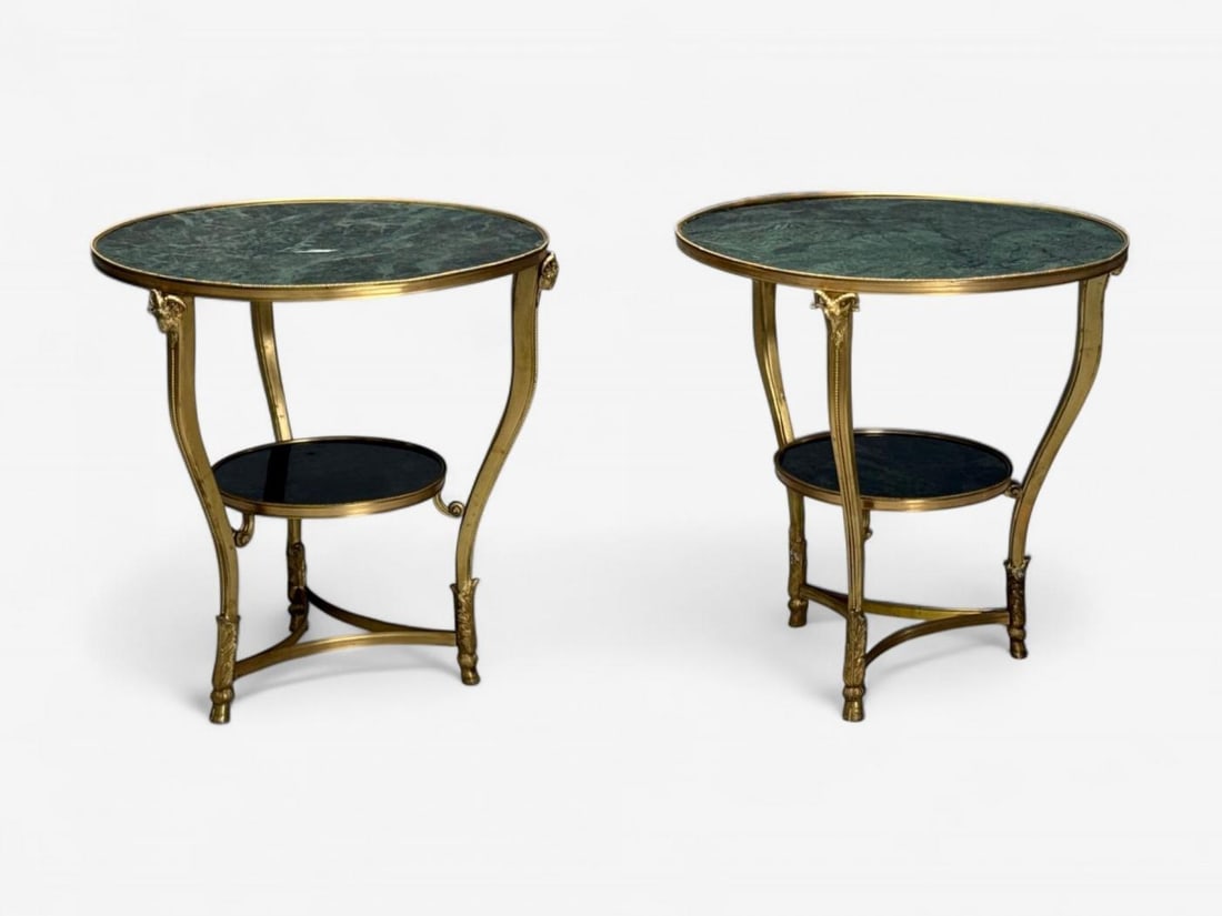 Louis XVI Style, Hollywood Regency, Bronze, Green Marble, Gueridons, 20th c. - 6