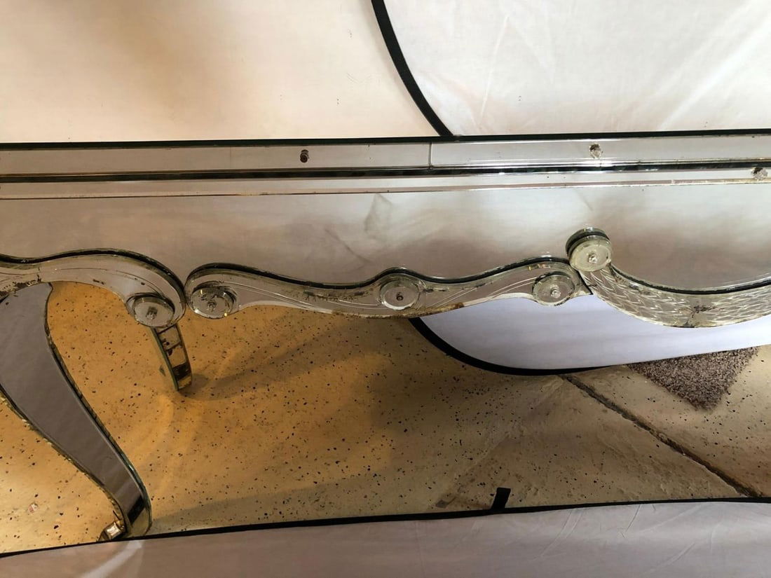 Hollywood Regency Mirrored Console with Applied Decoration and Cabriolet Legs - 11