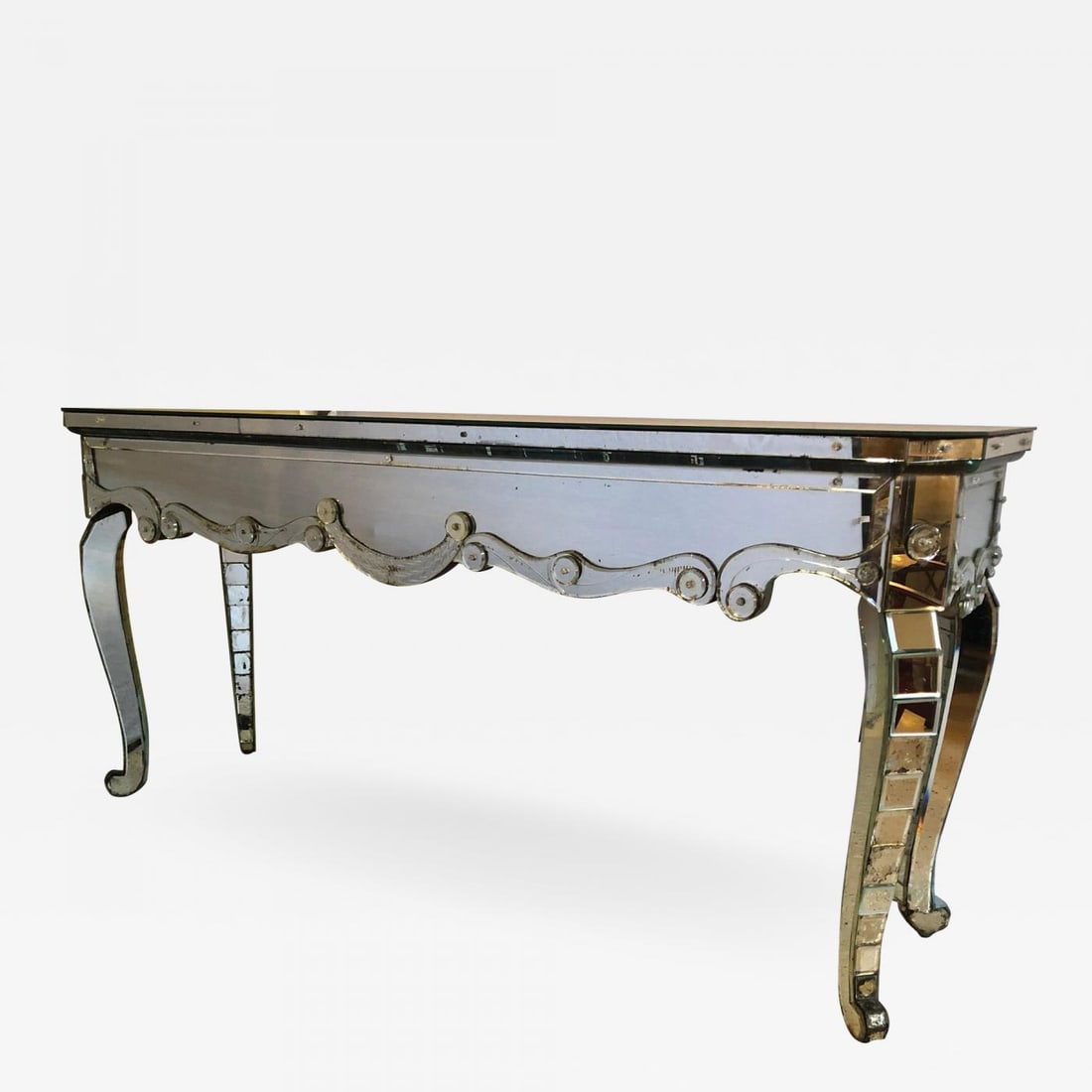 Hollywood Regency Mirrored Console with Applied Decoration and Cabriolet Legs - 2