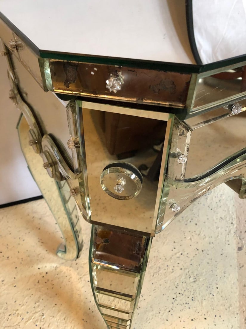 Hollywood Regency Mirrored Console with Applied Decoration and Cabriolet Legs - 9