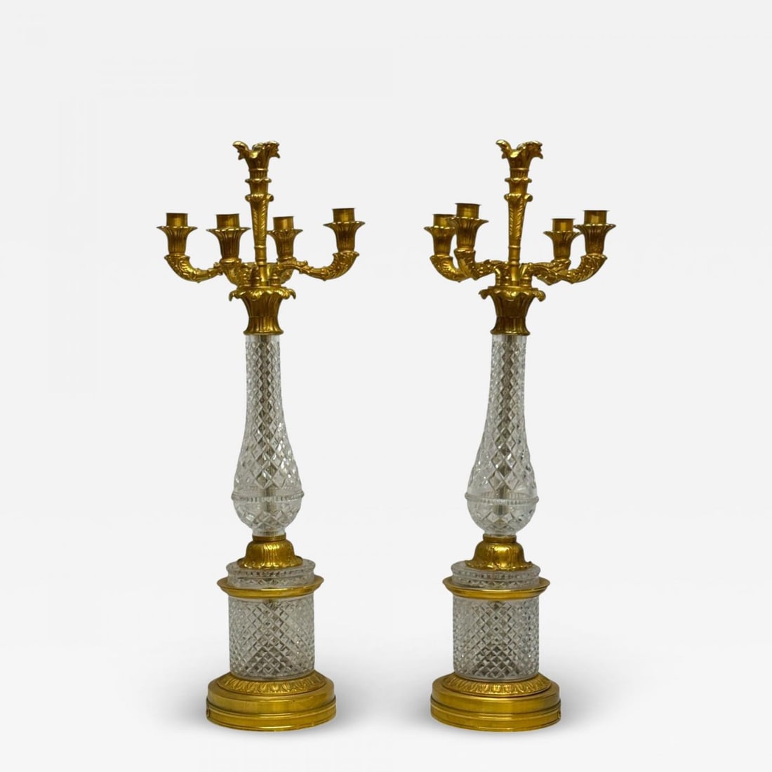 Hollywood Regency, Cut Crystal, Gilt Brass, Candelabras, France, 1930s - 2