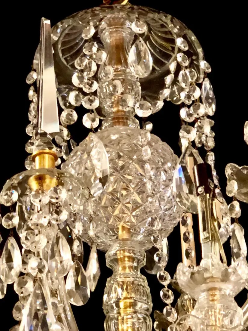 Waterford Style 1940 Cut Crystal Chandelier with Palatial Center Column Sphere - 11