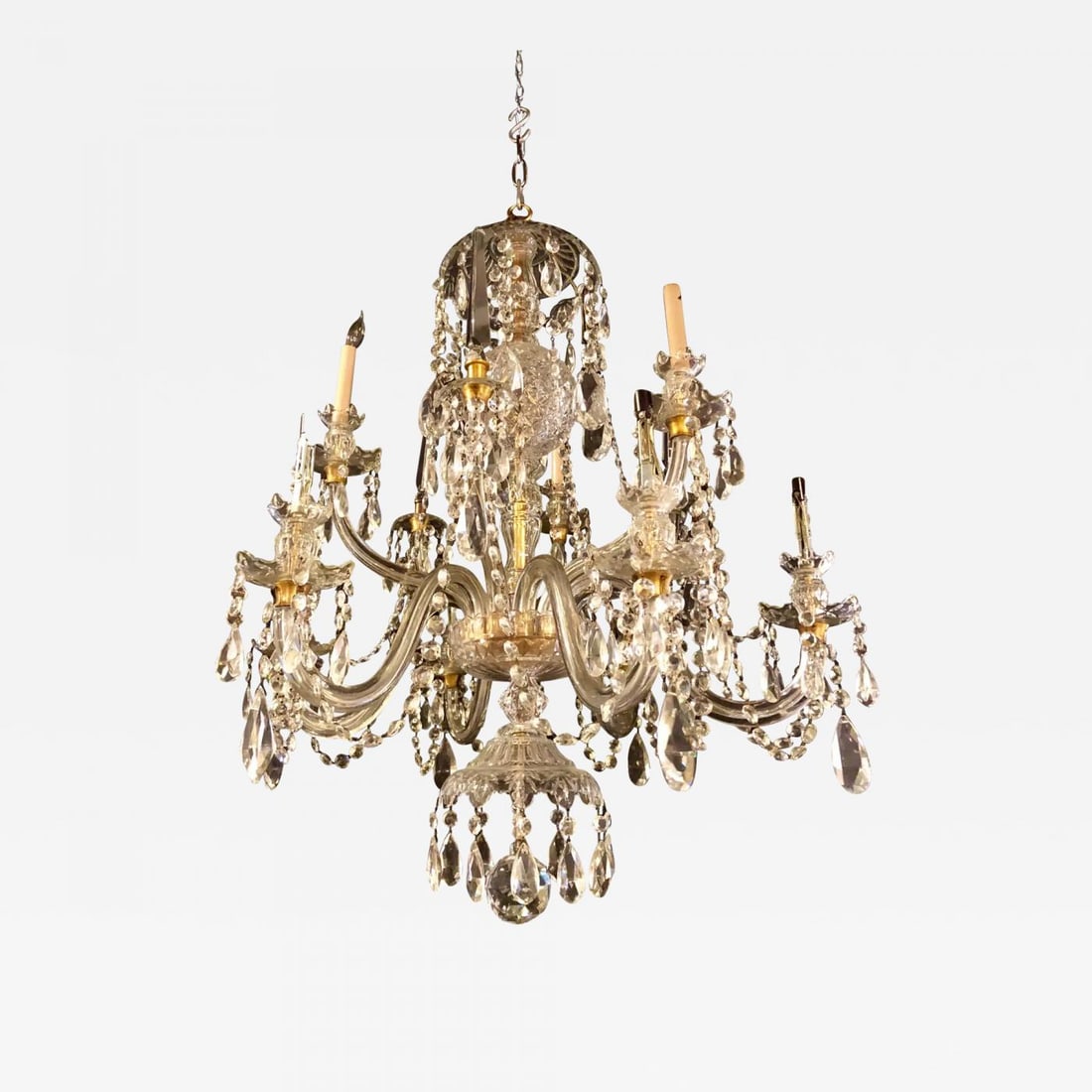 Waterford Style 1940 Cut Crystal Chandelier with Palatial Center Column Sphere - 2