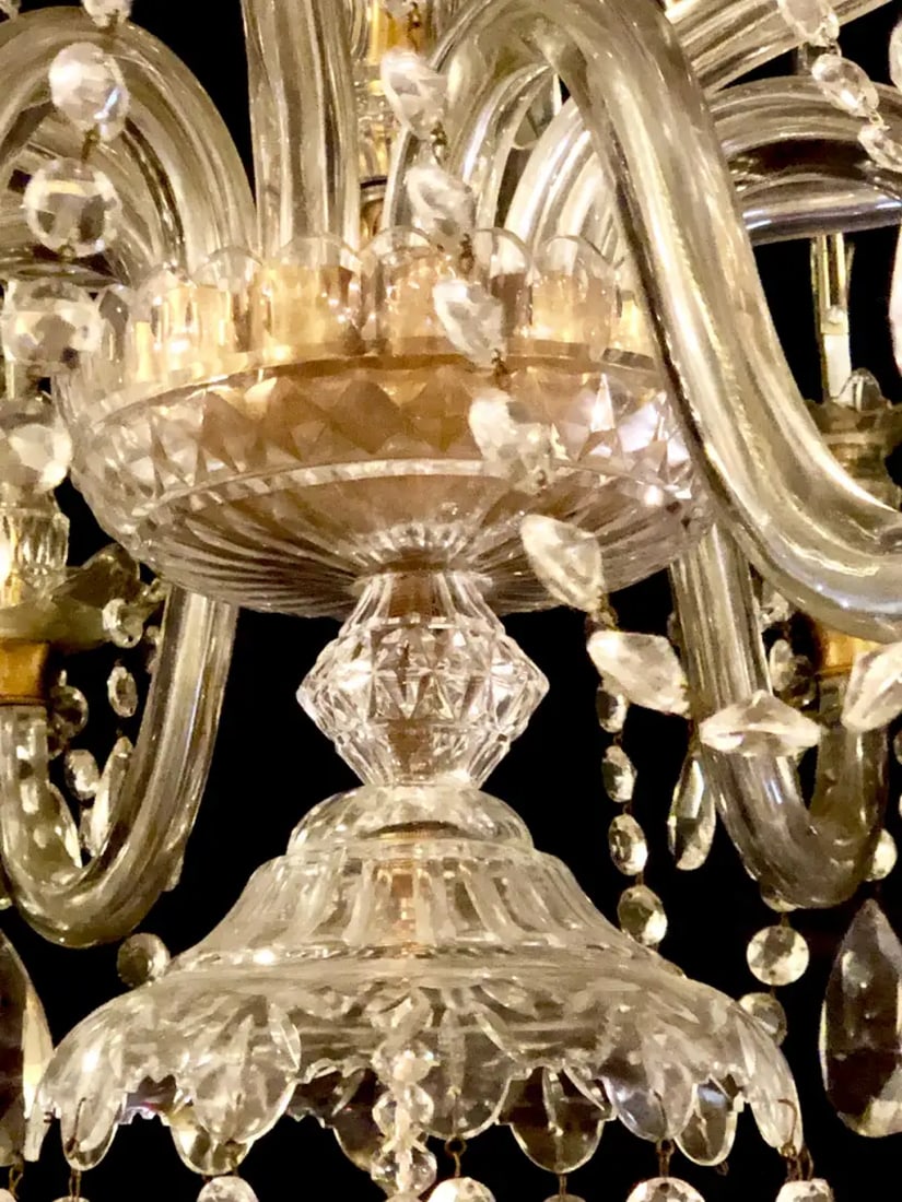 Waterford Style 1940 Cut Crystal Chandelier with Palatial Center Column Sphere - 5