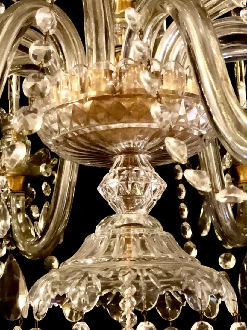 Waterford Style 1940 Cut Crystal Chandelier with Palatial Center Column Sphere - 6