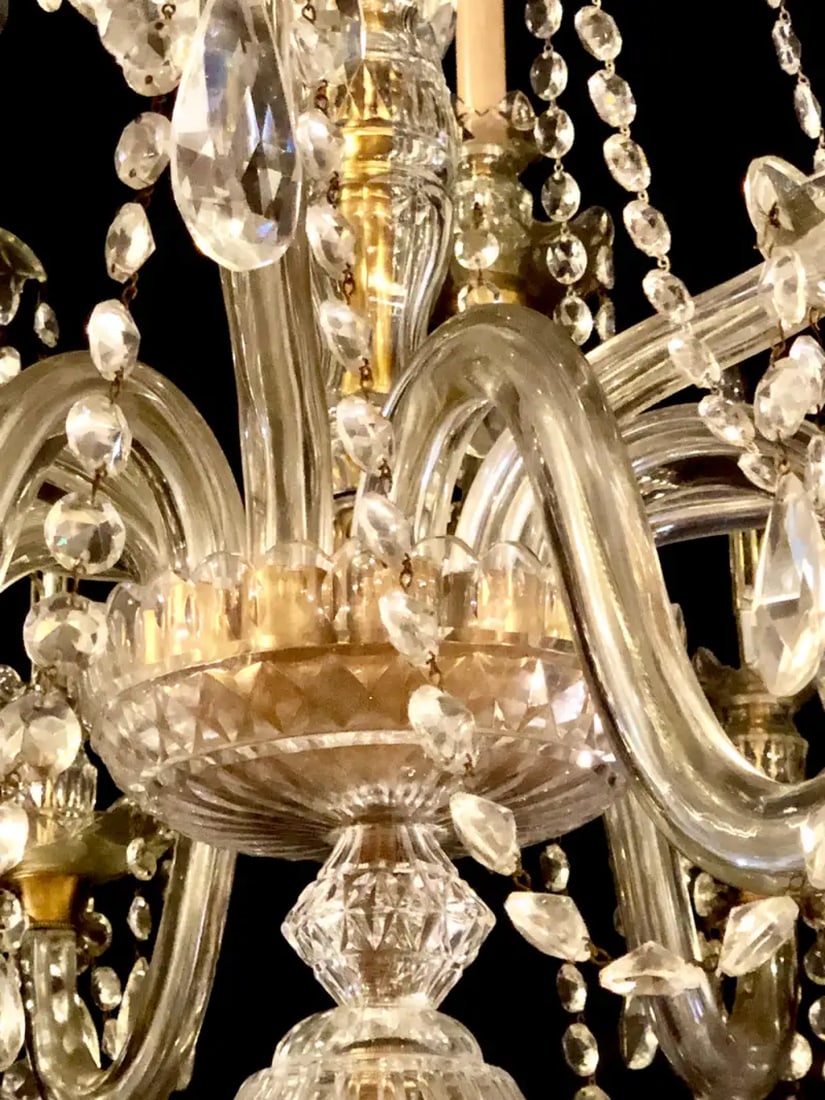 Waterford Style 1940 Cut Crystal Chandelier with Palatial Center Column Sphere - 7
