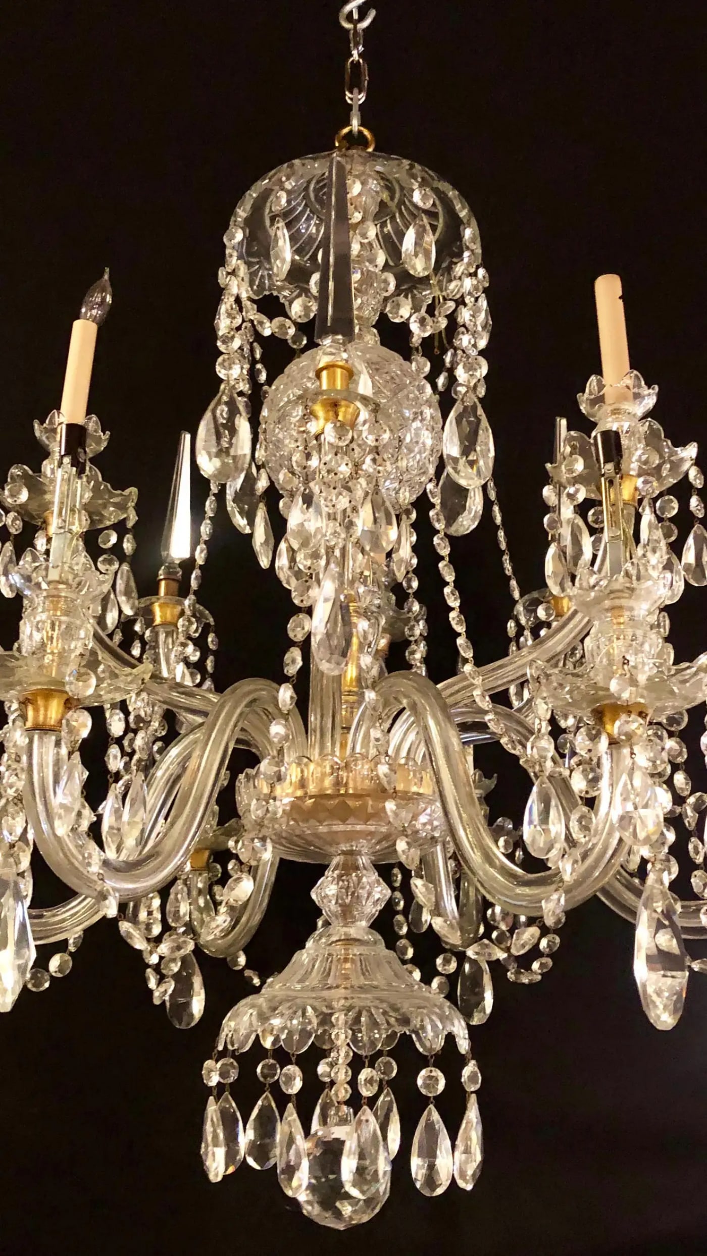 Waterford Style 1940 Cut Crystal Chandelier with Palatial Center Column Sphere - 8
