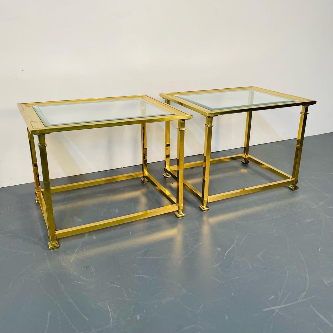 Pair Hollywood Regency Mastercraft Brass, Glass End / Side Tables, Mid-Century - 4