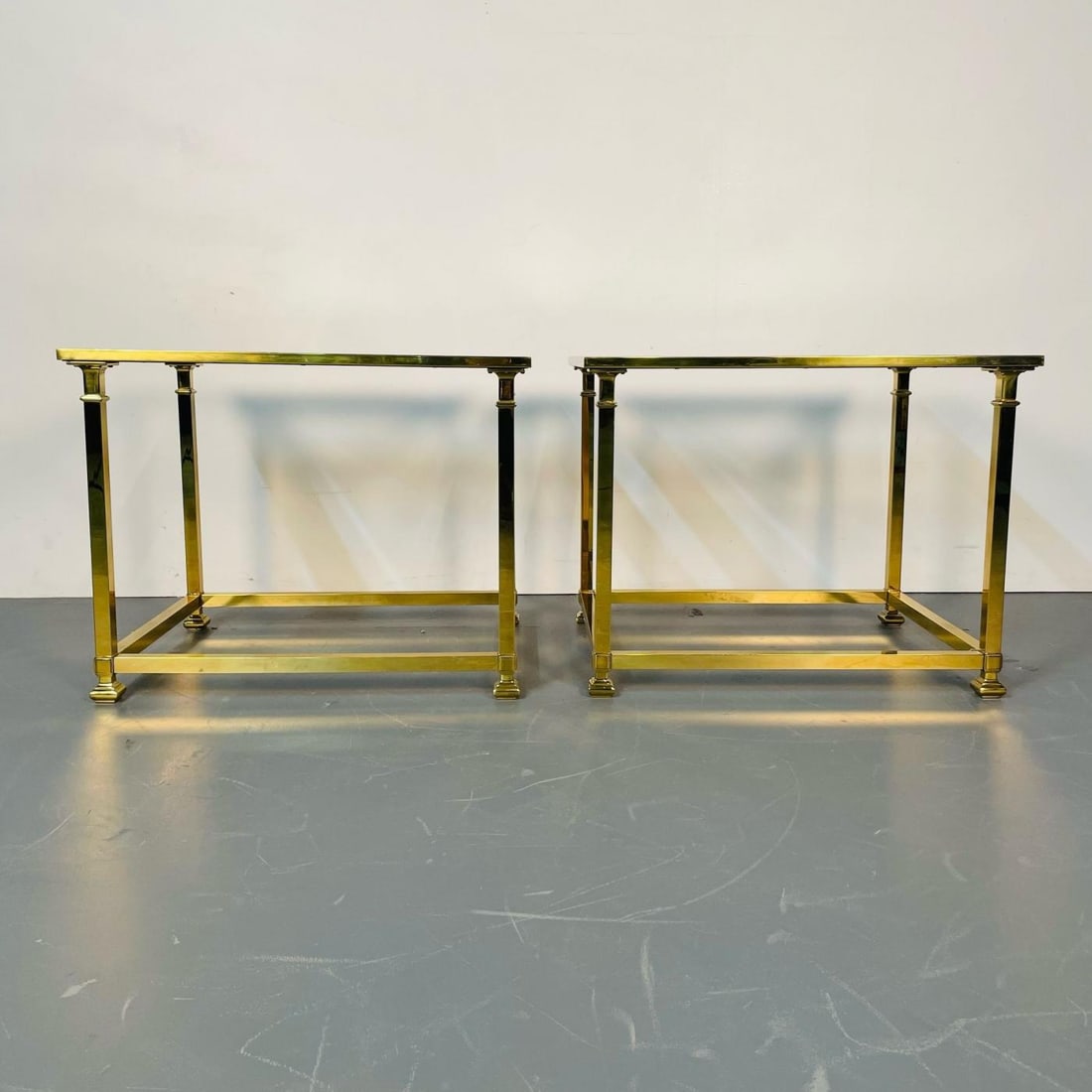 Pair Hollywood Regency Mastercraft Brass, Glass End / Side Tables, Mid-Century - 9