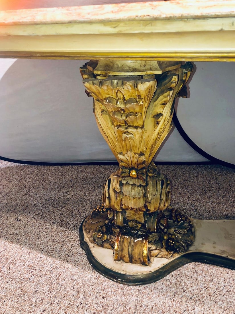 Palatial Italian Carved and Painted Base Marble Top Center or Dining Table - 10