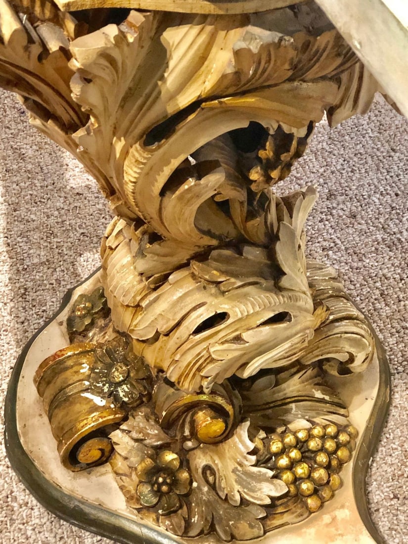 Palatial Italian Carved and Painted Base Marble Top Center or Dining Table - 12