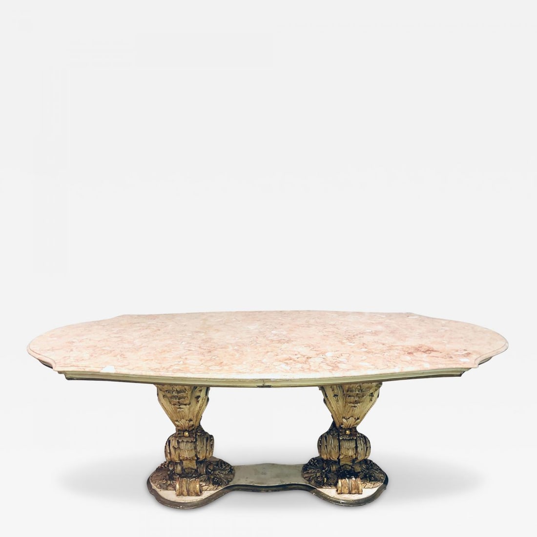 Palatial Italian Carved and Painted Base Marble Top Center or Dining Table - 2