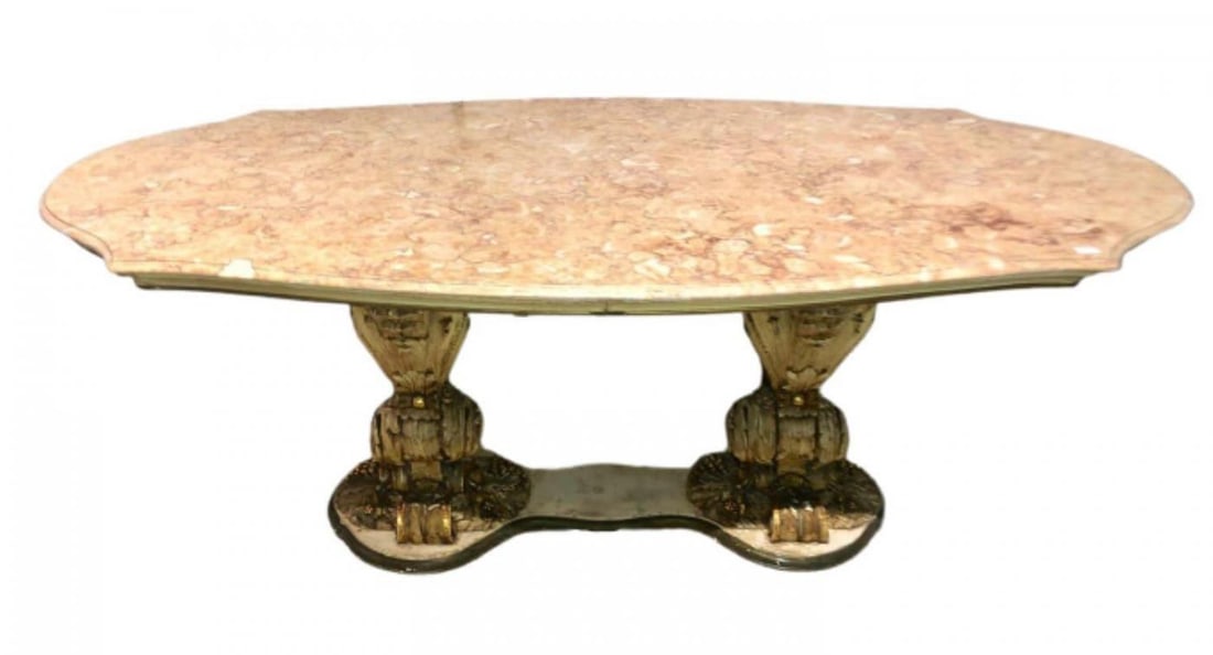 Palatial Italian Carved and Painted Base Marble Top Center or Dining Table - 3