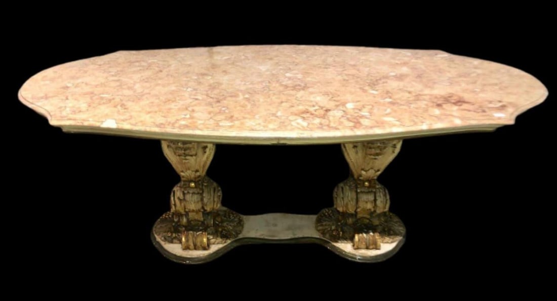 Palatial Italian Carved and Painted Base Marble Top Center or Dining Table - 4