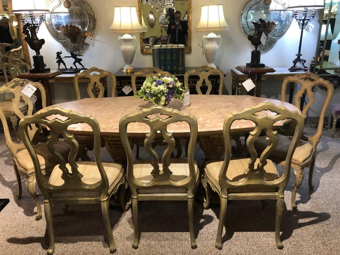 Palatial Italian Carved and Painted Base Marble Top Center or Dining Table - 5