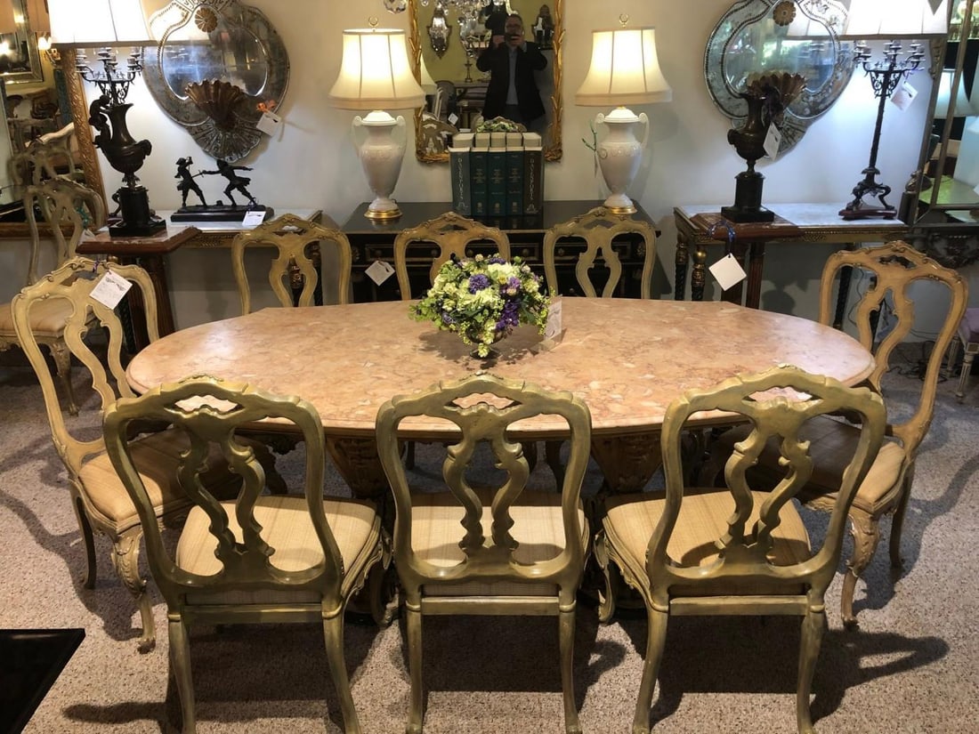 Palatial Italian Carved and Painted Base Marble Top Center or Dining Table - 6