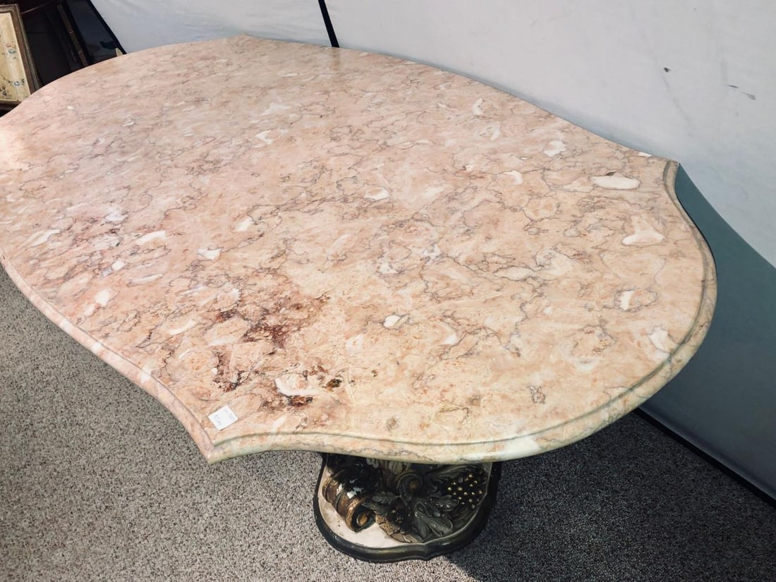 Palatial Italian Carved and Painted Base Marble Top Center or Dining Table - 7