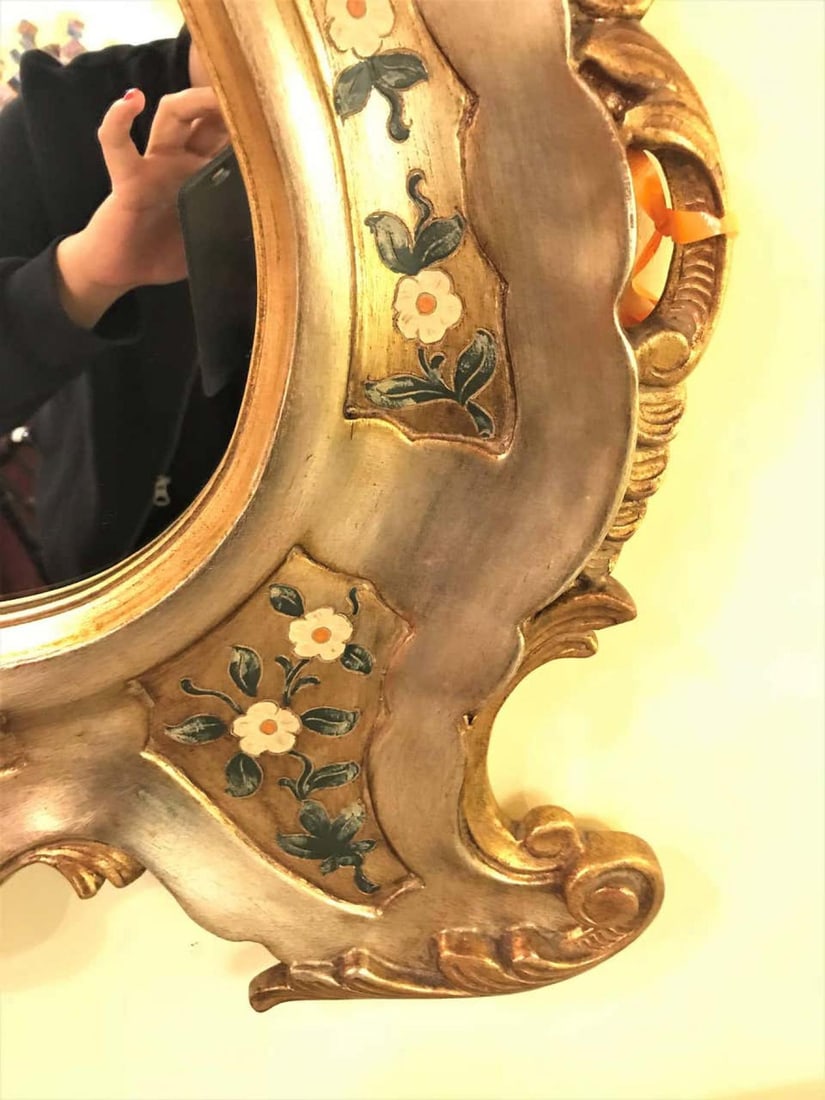 Gold Leaf Paint Decorated Shell Form Wall or Console Mirror - 4